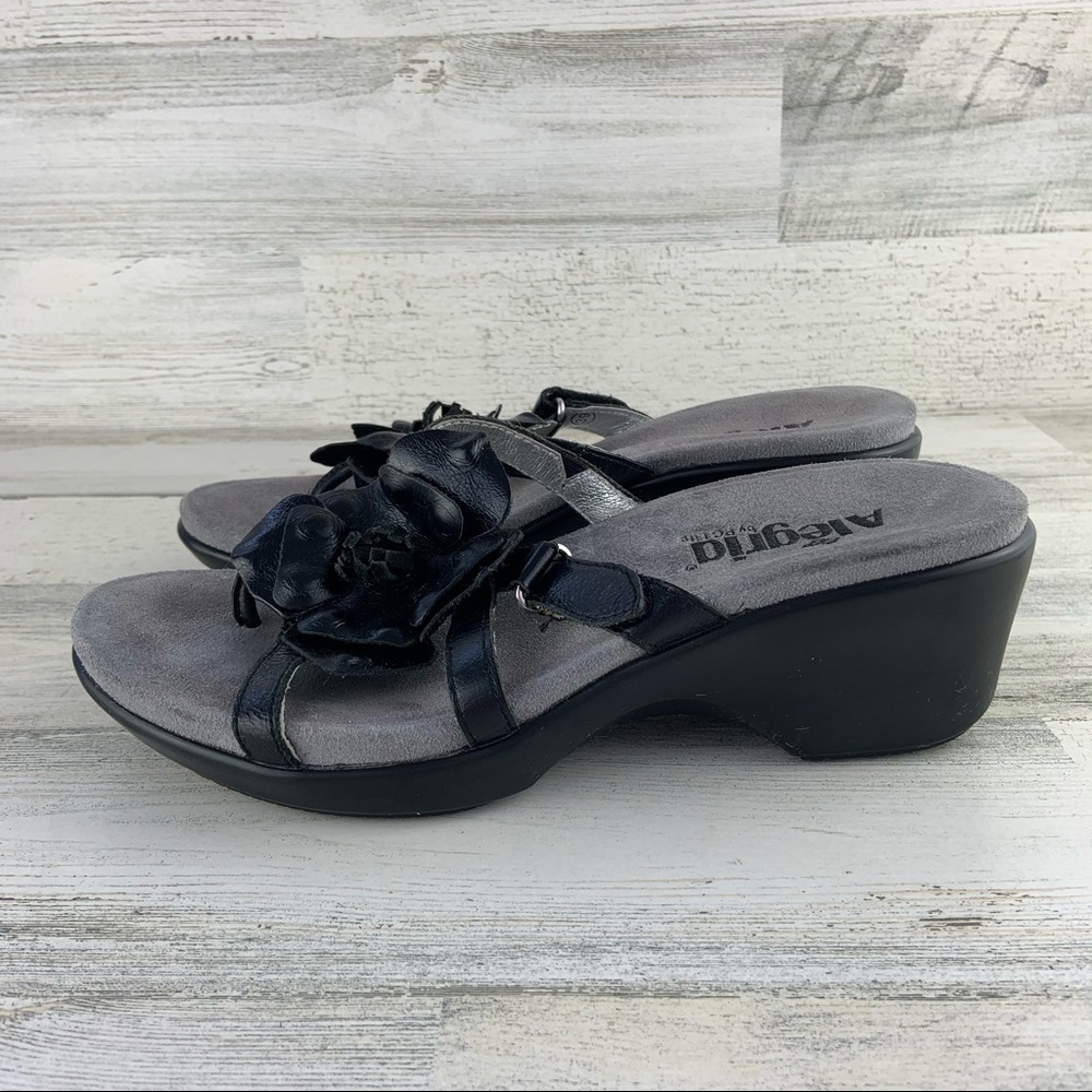 Alegria HUL-101 Black Flower Thong Sandals Sz 9 EU 39